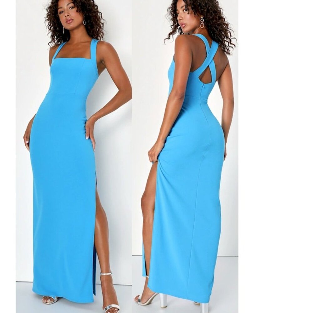 Lulus Glamorous Dedication Blue Sleeveless Column Maxi Dress XS
